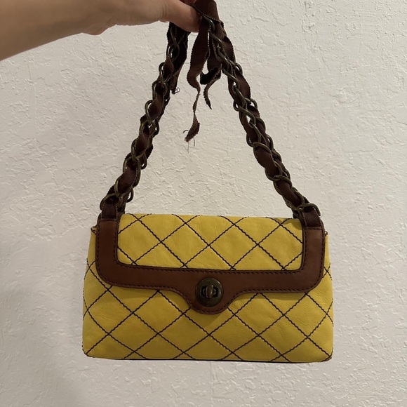 Yellow Quilted Chain Strap Bag